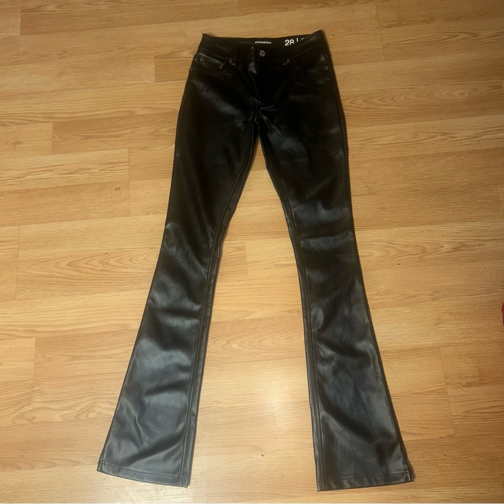 Serenede Black Faux Leather Stacked Pants